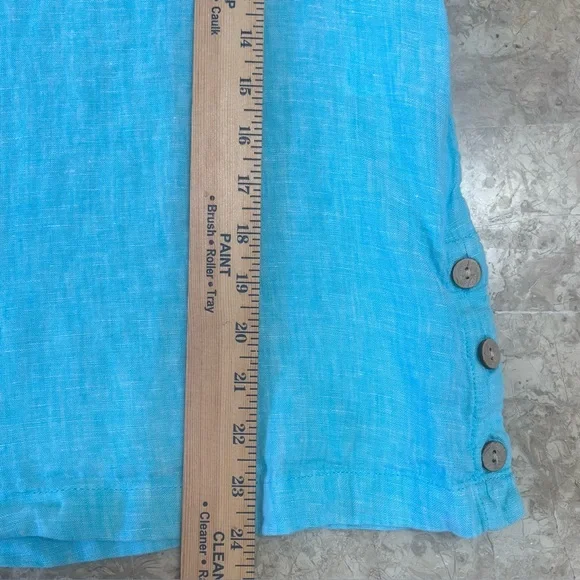 Cynthia Rowley 100% Linen Aqua Blue Short Sleeve Top Button Hem Size L - Picture 9 of 9